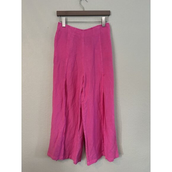 NWT Young Fabulous & Broke Linen Blend Wide Leg Slit Front Pant- Hot Pink Sz S - Picture 1 of 6